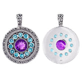 Elegant sterling silver round pendant with amethyst quartz center and blue topaz quartz accents